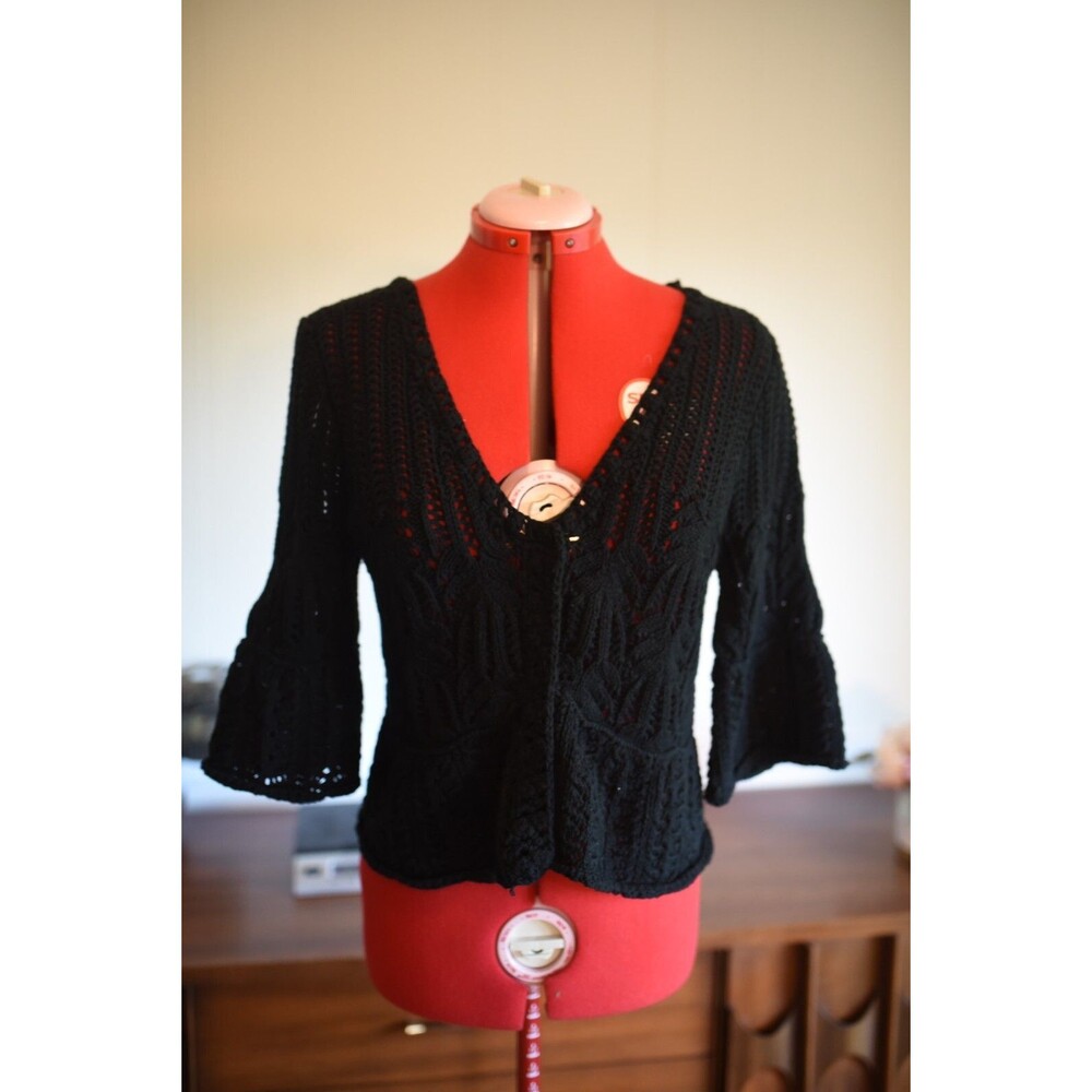 Free People M Sweater top Cardigan Black Knit Cotton boho